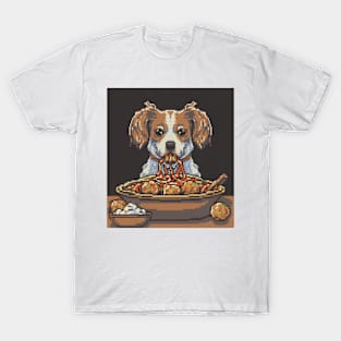 pixel art dog eating spaghetti T-Shirt